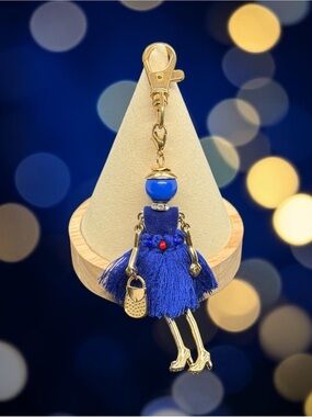 💛💙Gold & Royal Blue Tassel Doll Keychain Bag Charm/NWOT💛💙